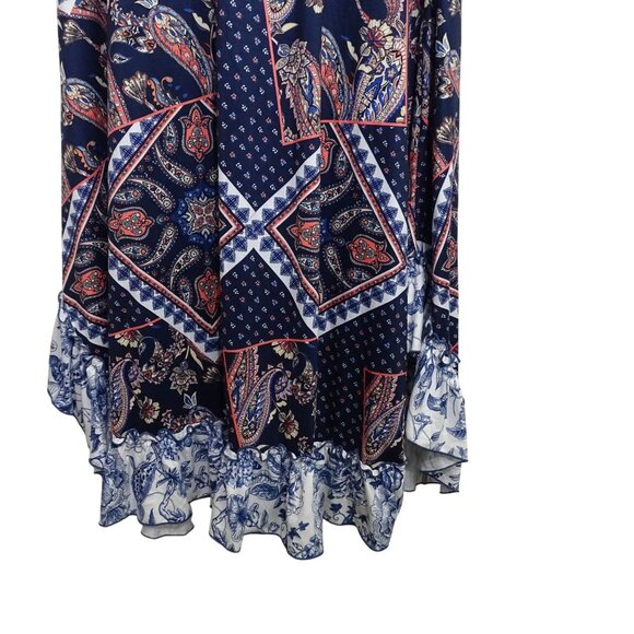 Nuggles Paisley Print Boho Maxi Dress Modest Navy Blue Women Size 2X 3/4 Sleeve - Picture 3 of 8